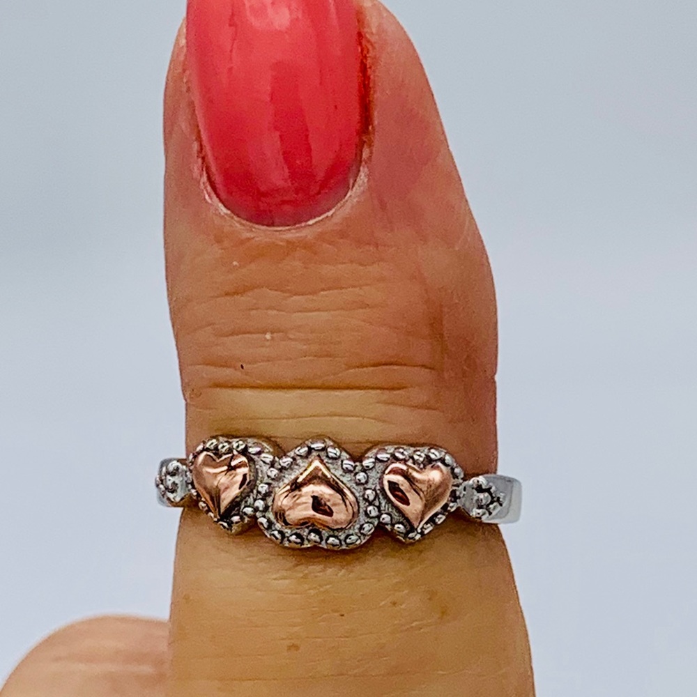 ❤️ Sterling Silver Rose Gold Heart Ring ❤️ - Picture 3 of 4